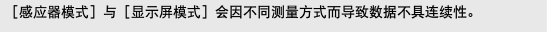 ［感应器模式］与［显示屏模式］会因不同测量方式而导致数据不具连续性。