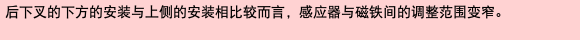 后下叉的下方的安装与上侧的安装相比较而言，感应器与磁铁间的调整范围变窄。