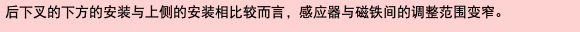 后下叉的下方的安装与上侧的安装相比较而言，感应器与磁铁间的调整范围变窄。